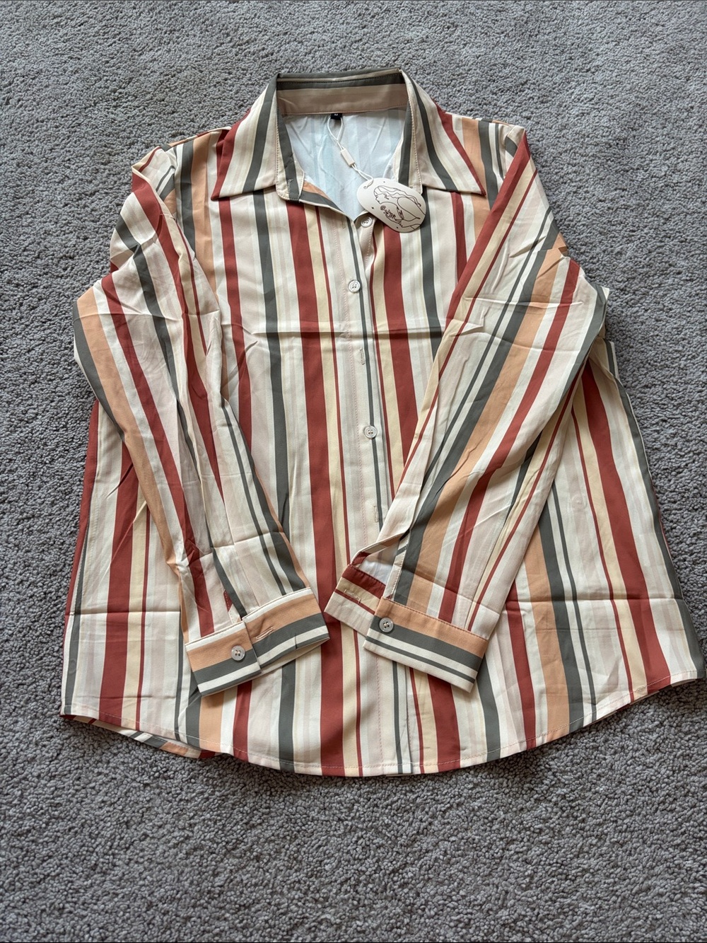Striped Button-Up Shirt in Cream, Rust & Olive